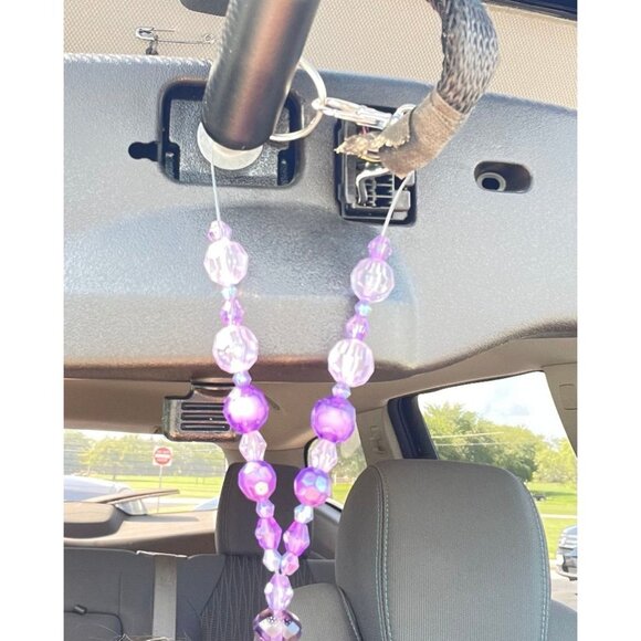 Beaded Suncatcher Rearview Mirror Ornament Purple Crystal Prism Car Charm - Picture 6 of 10